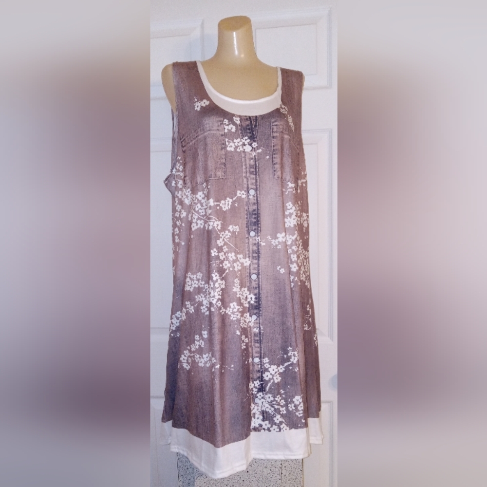 Exc Cond Womens 2XL Sleeveless Floral Sleeveless Dress - Brown and White